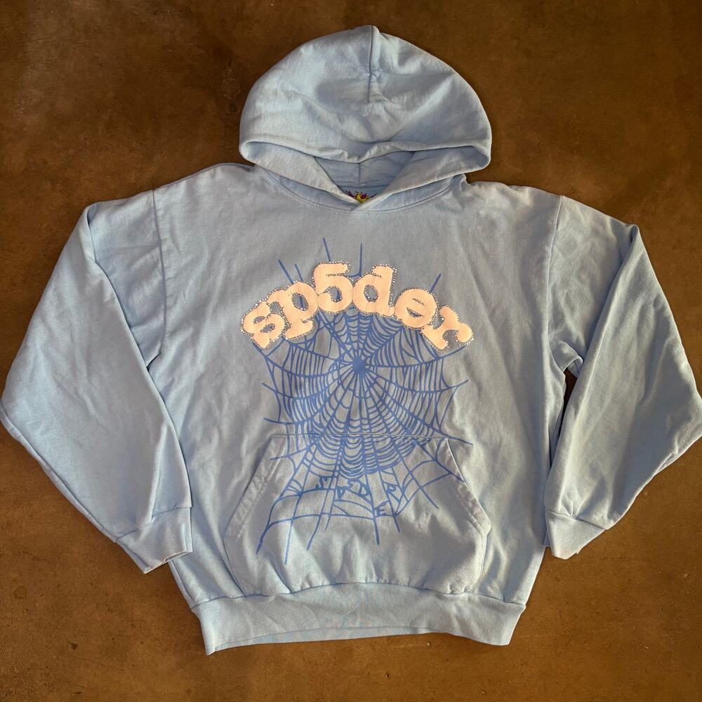 Young Thug Sp5der Worldwide Web Hoodie Sky Blue Mens L Authentic